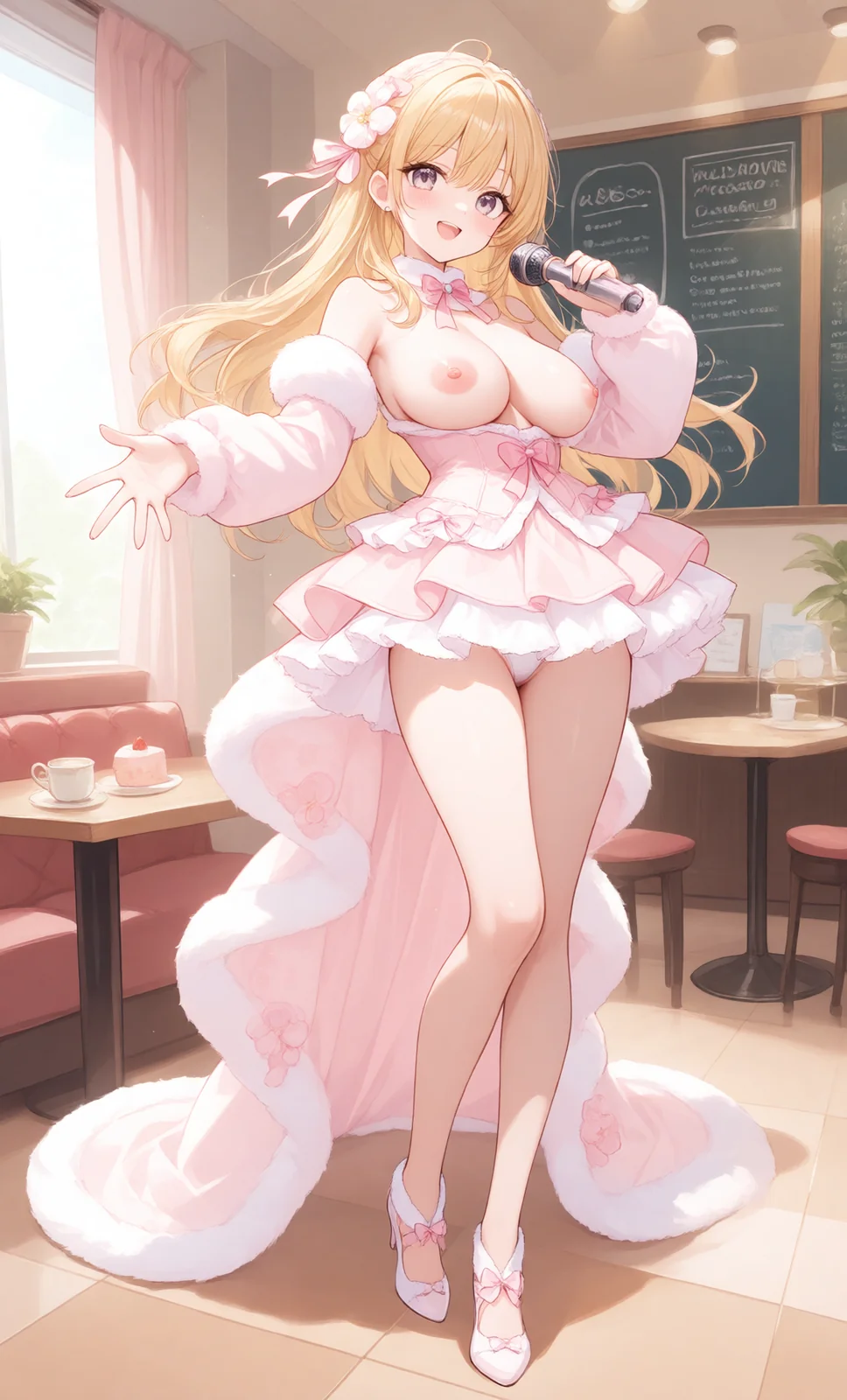 アイドルがマイクを振りながら笑顔でポーズ（2枚目）