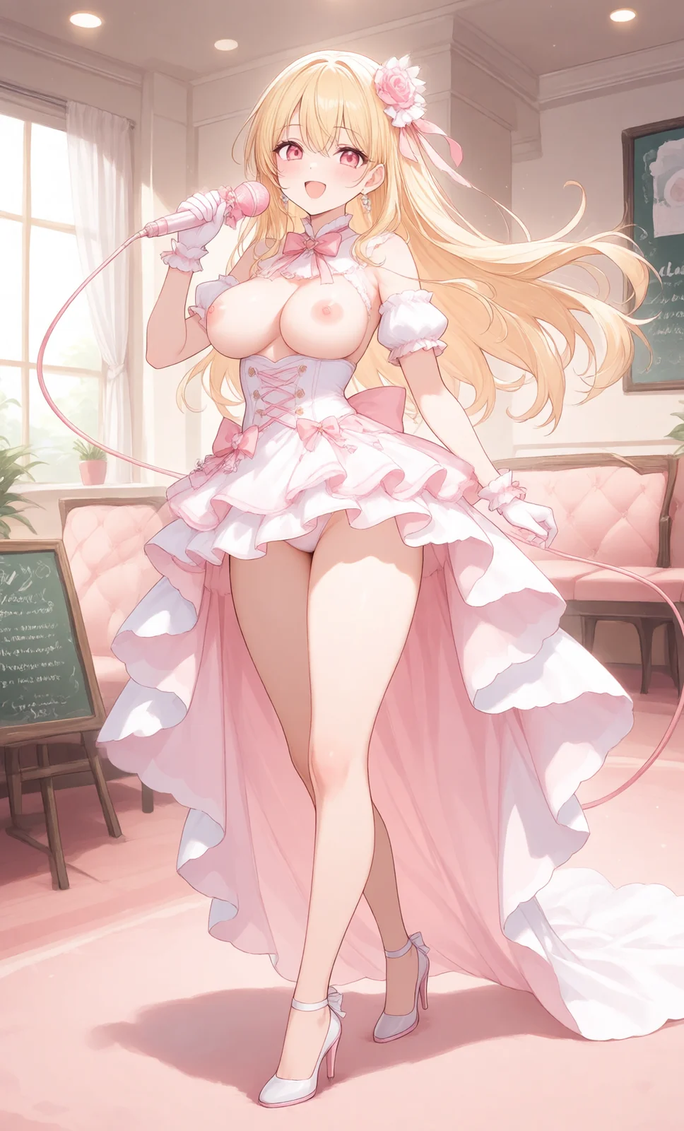 アイドルがマイクを振りながら笑顔でポーズ（3枚目）