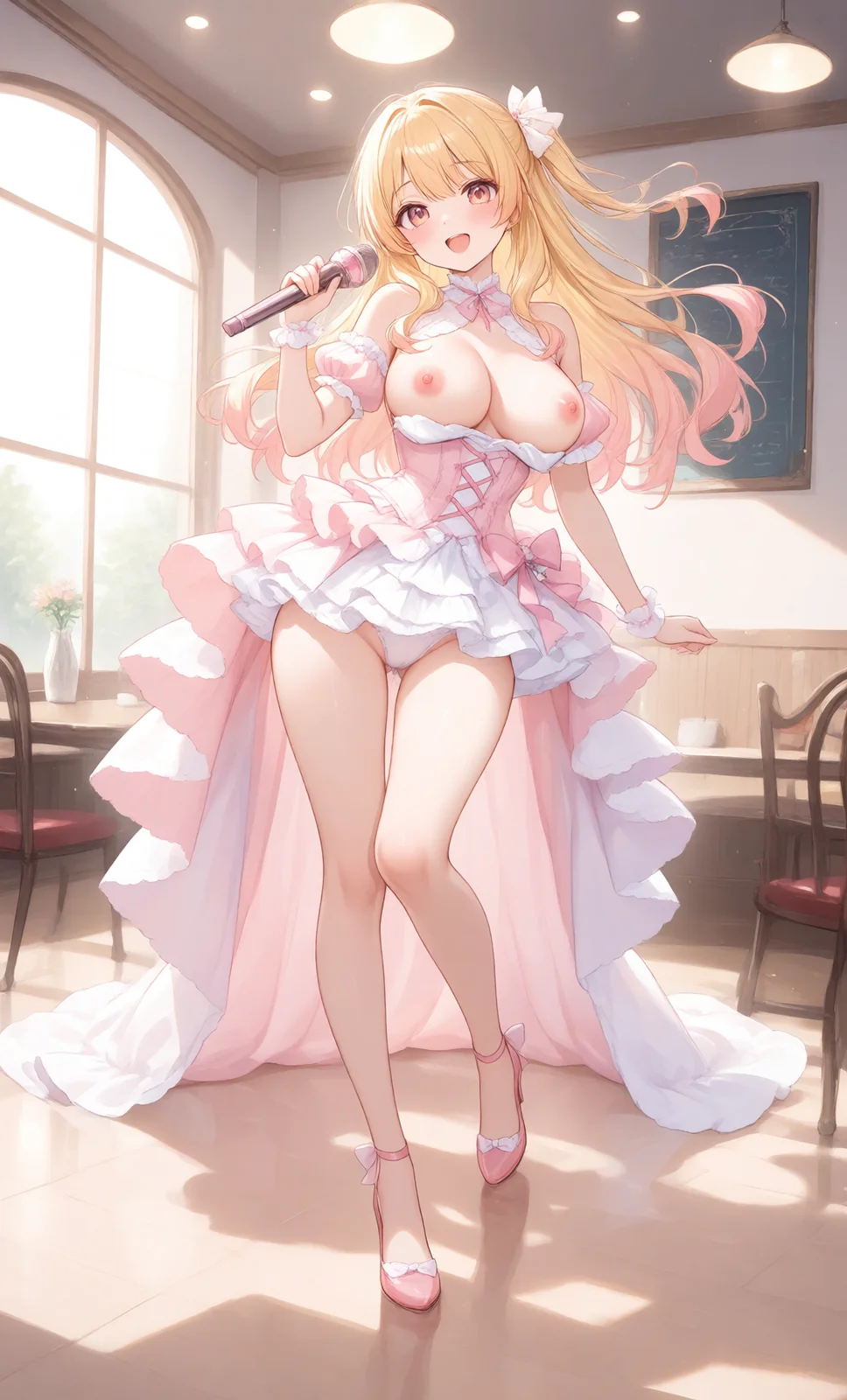 アイドルがマイクを振りながら笑顔でポーズ（4枚目）
