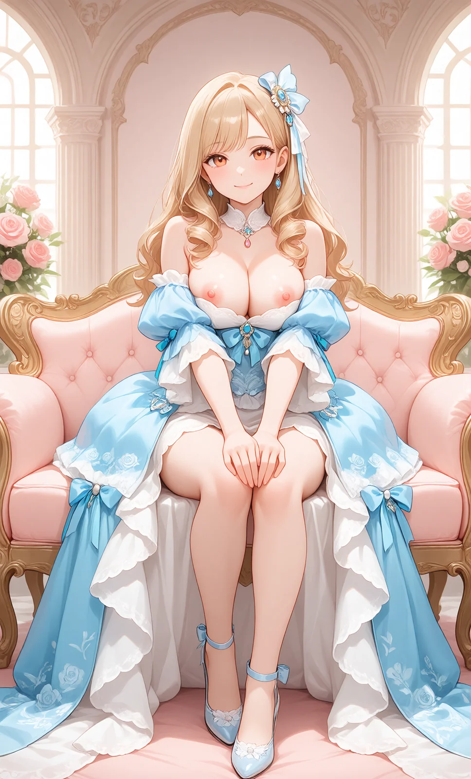 金髪プリンセスが微笑む室内の写真（1枚目）