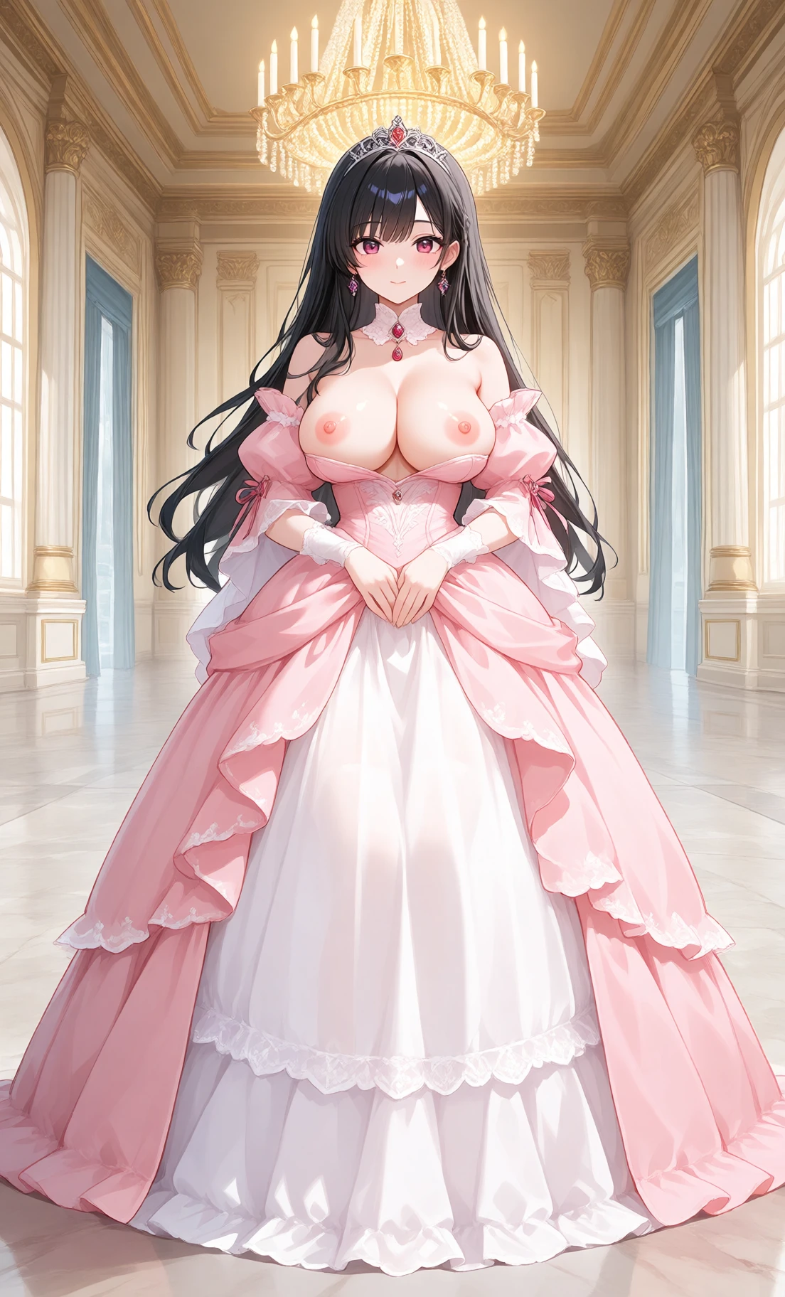 ピンクと白のドレスに赤い宝石が輝くキャラクター