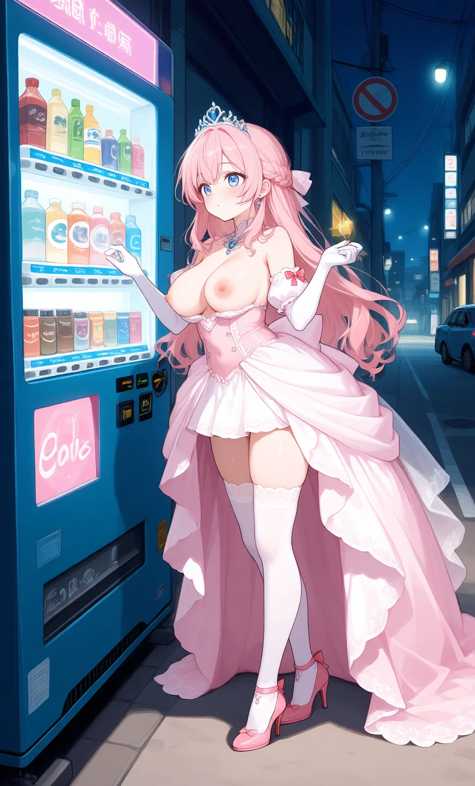 ピンク髪のプリンセスが街中でビンゴを楽しむ(1枚目)