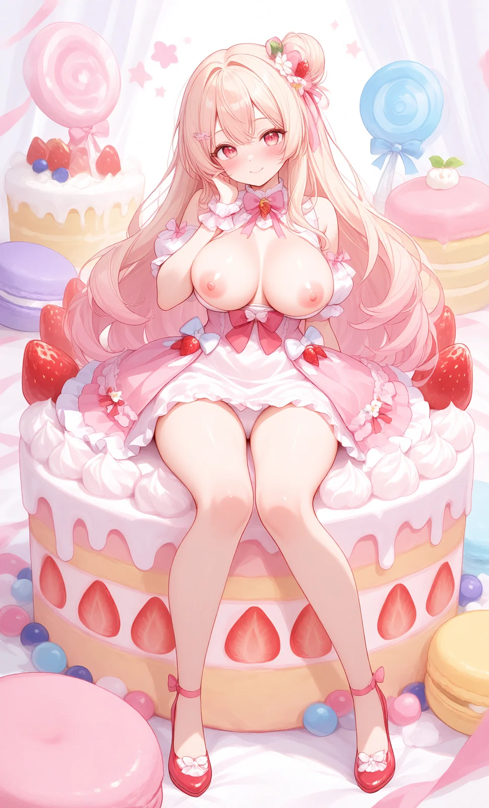 ピンクのドレスでケーキの上に座るプリンセス(3枚目)