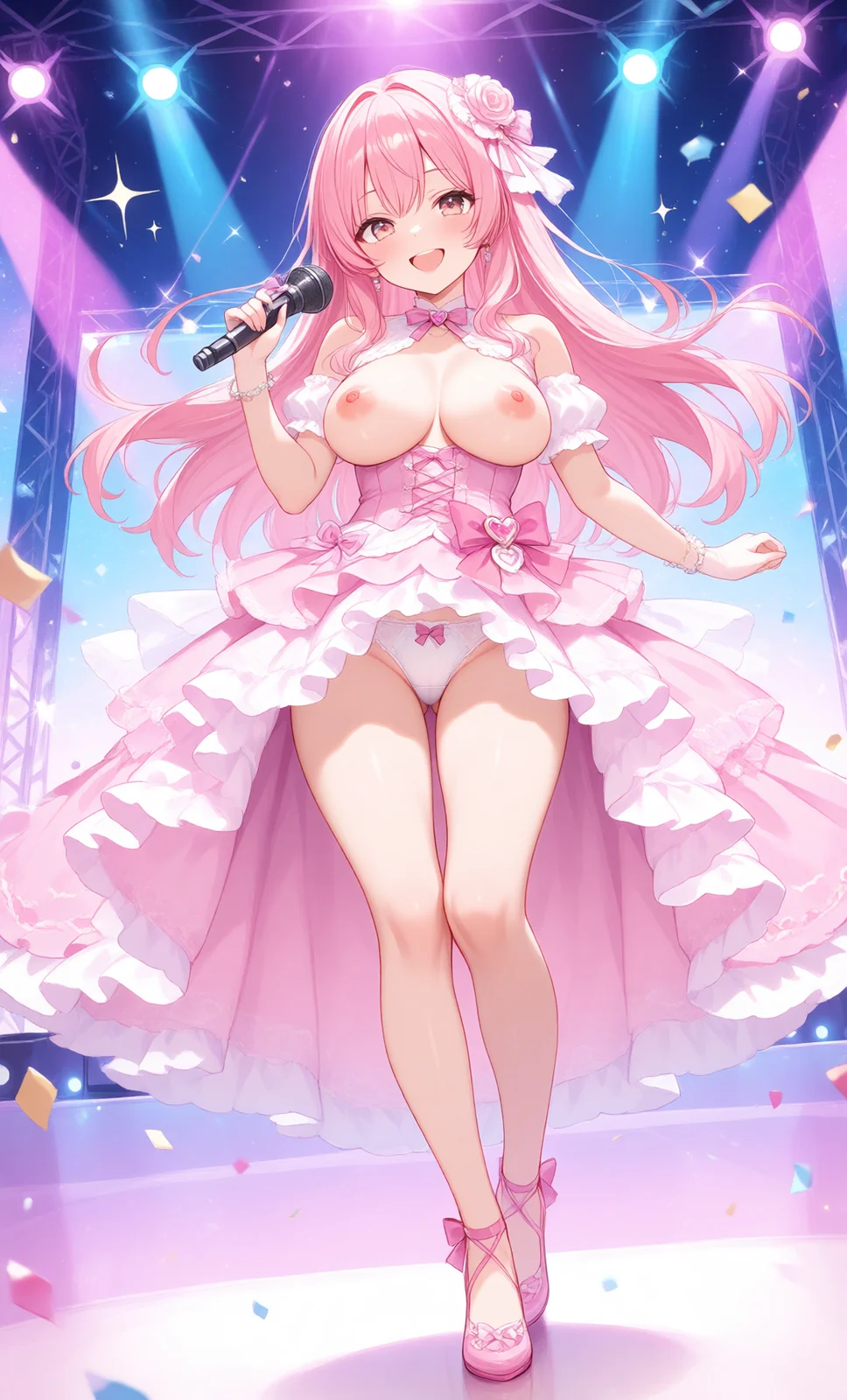ピンクのドレスでステージに立つアイドル（1枚目）