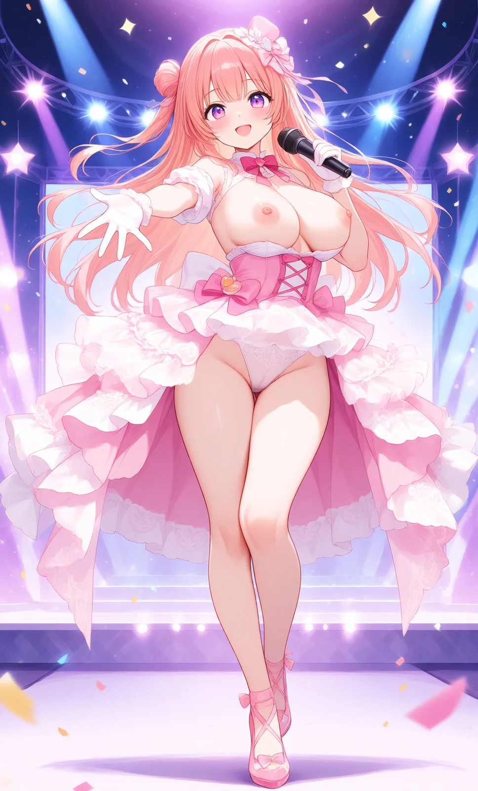 ピンクのドレスでステージに立つアイドル（2枚目）
