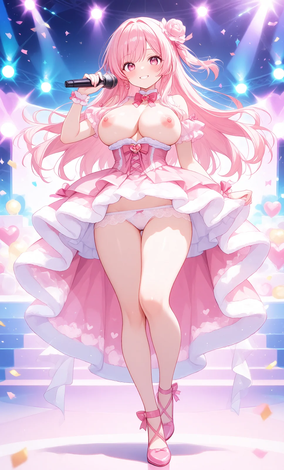 ピンクのドレスでステージに立つアイドル（4枚目）