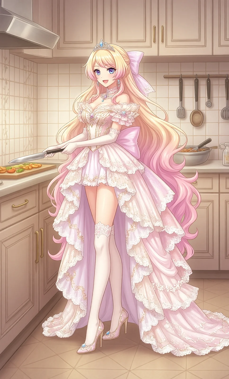 ピンクのウェディングドレスで料理するプリンセス（4枚目）