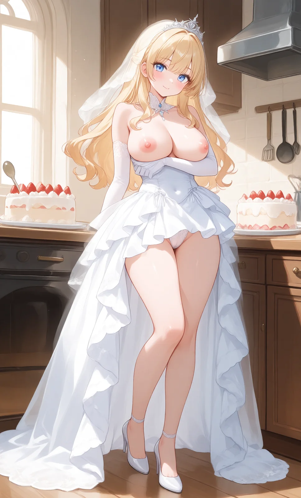 プリンセスがキッチンでケーキを手にする様子(1枚目)